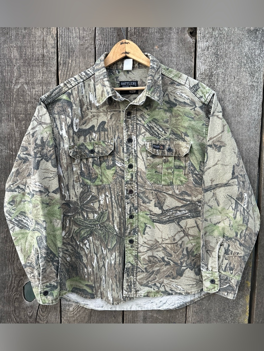 Vintage Rattlers Brand Realtree Camo Flannel Button Up Shirt XL